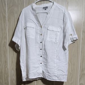 JM Collection White 100% Linen Blouse. Size 16.